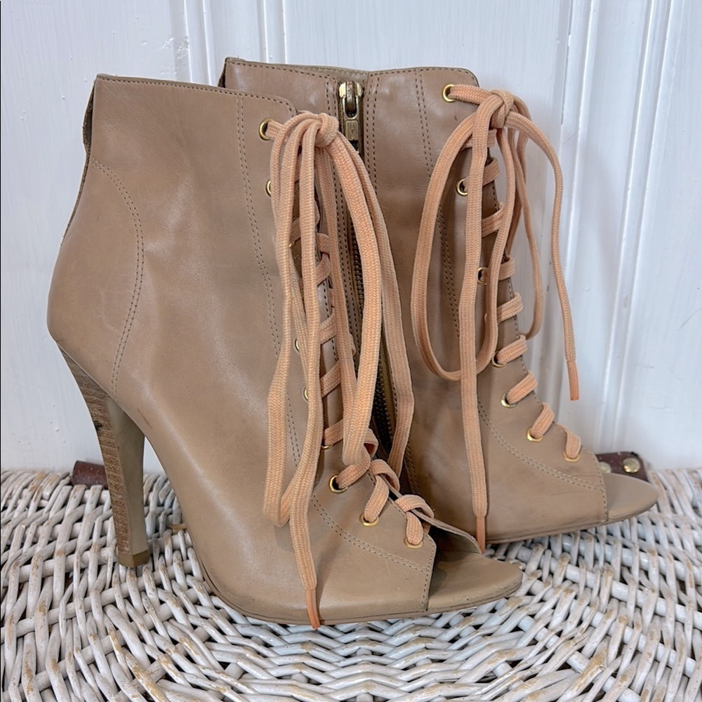 Aldo Tan Leather Open-Toe Lace-Up Booties, Size 40 (US 9)